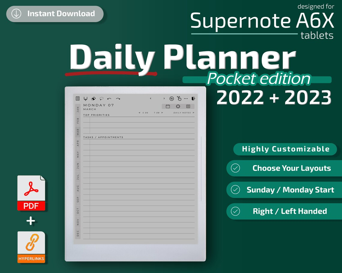 Daily Planner template for Supernote A6X tablet - ePaperTemplates